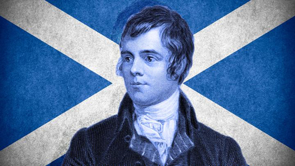Robert Burns with Scottish flag
